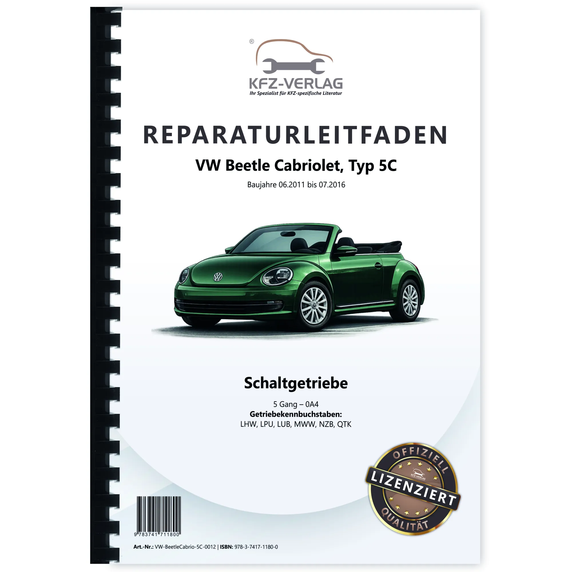 VW Beetle Cabrio Typ 5C 2011-2016 5 Gang Schaltgetriebe 0A4 Reparaturanleitung