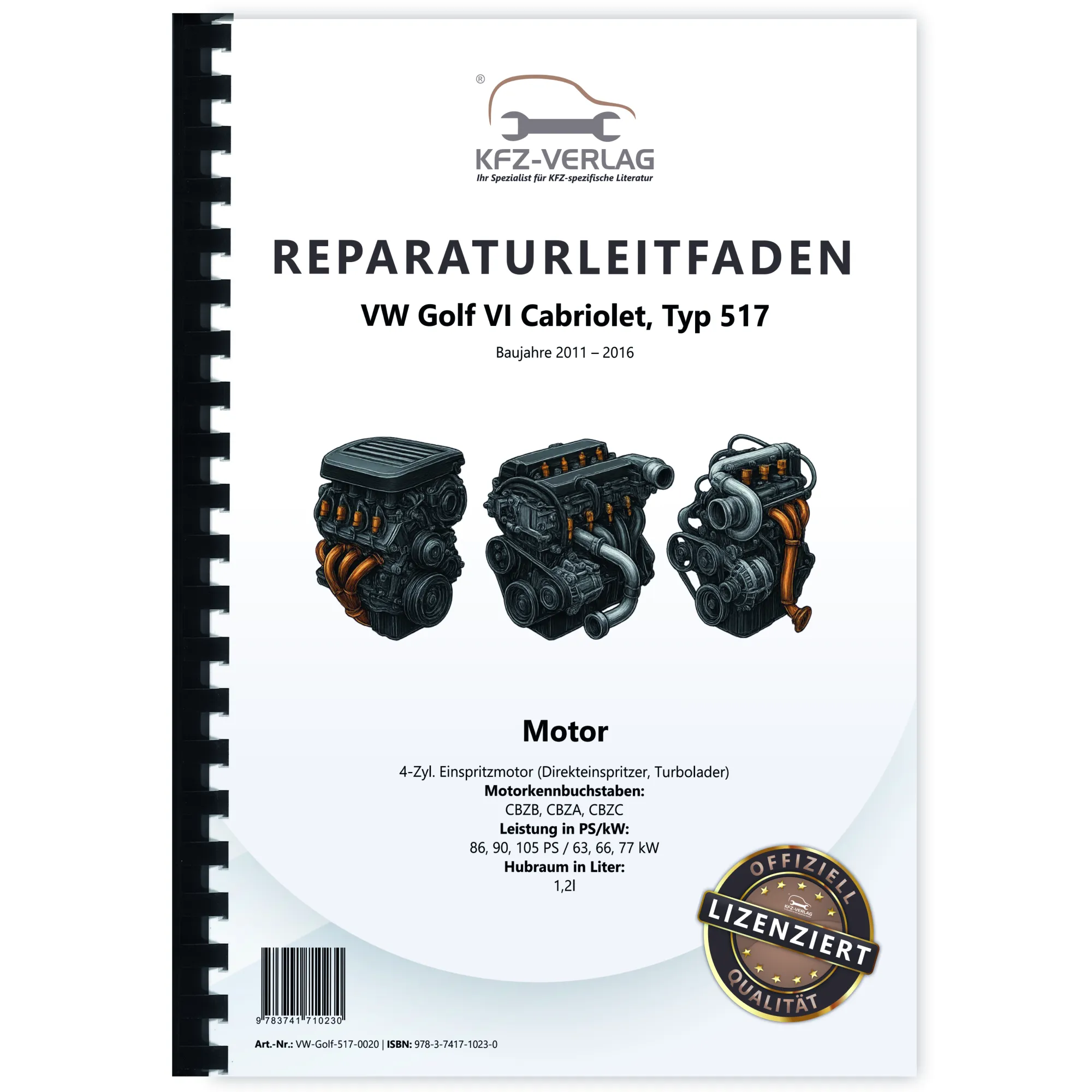 VW Golf 6 Cabriolet (11-16) 4-Zyl. 1,2l Benzinmotor 86-105 PS Reparaturanleitung