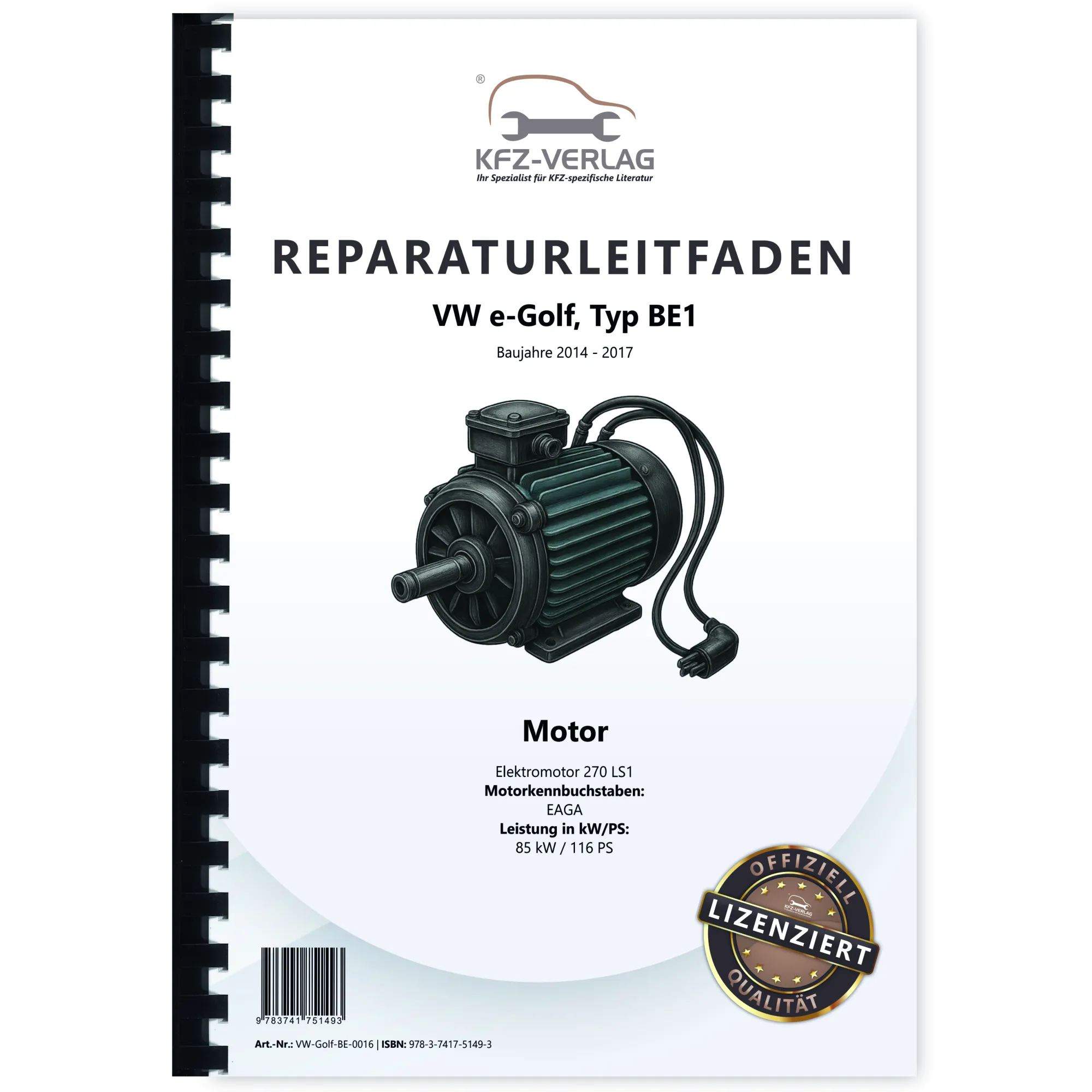 VW e-Golf Typ BE1 2014-2017 Elektromotor 270 LS1 Reparaturanleitung